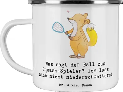 Produktbild von Mr. & Mrs. Panda Teetasse Squash Humor - Weiß - Geschenk, Sportarten, Emaille Becher, Teebecher, Pott, Sportler, Campingtasse, Teamsport, Kondition, Energie, Sport