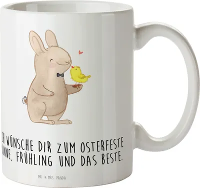 Produktbild von Mr. & Mrs. Panda Tasse Hase Küken - Weiß - Geschenk, Trinkbecher, Kaffeetasse, Ostern, schöne, bedruckt, kaffeebecher keramik