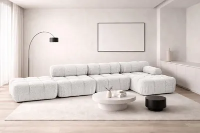Zdjęcie produktu dla Narożnik modułowy w kształcie L, tkanina bukla Abriamo, Ecru, Prawy, Selia L XL