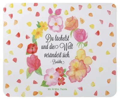 Produktbild von Mr. & Mrs. Panda Mousepad Du Lächelst - Geschenk, computer mauspad, Mouse Pad, Zitat Buddha, Freundin, Spruch Positiv, schön, Lachen, Dekoration, glücklich sein, pc