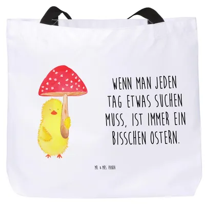Produktbild von Mr. & Mrs. Panda Schultasche Küken Fliegenpilz - Weiß - Geschenk, Strandtasche, Laptoptasche, Ostern, Frohe, Glückspilz, Tasche, Reisetasche, Ostergrüße, Tragetasche