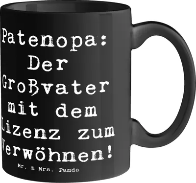 Produktbild von Mr. & Mrs. Panda Pott Spruch Patenopa Verwöhnung - Schwarz - Geschenk, Tasse, Wertschätzung, Taufpate, Patenschaft, Großvater, Kaffeepott, schöne, Becher, Opa, Teetasse