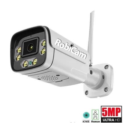 Image de RobiCam 6006, caméra bullet iCsee, Wi-Fi, 5 Mpx, boîtier métallique fixe, audio bidirectionnel