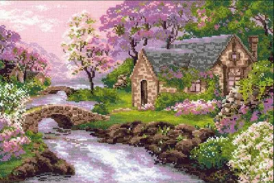 Immagine prodotto di Confezione da ricamo Riolis Cottage by the river, punto croce contato, schema contato