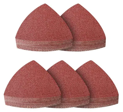 Obrázok produktu pre Brúsny papier trojuholníkový, 100 kusov, rozmer 93x93 mm, zrniteľnosť 100, určený pre viacúčelové brúsky, na drevo a kov