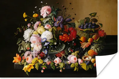 Produktbild von MuchoWow® Poster Stilleben mit Blumen und Früchten - Kunstwerk - Alte Meister 120x80 cm - Bilder