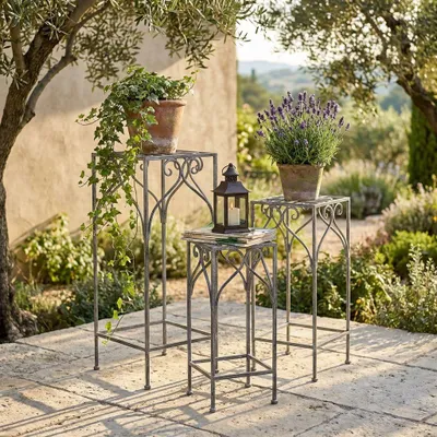 Immagine prodotto di Milani Home - set 3 fioriere in acciaio bianco ossidato, stile provenzale, per interno ed esterno coperto
