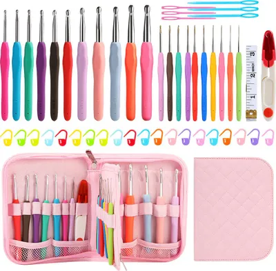 Produktbild von INF Häkelnadel-Set Organizer mit ergonomischen Haken & Werkzeugen Rosa