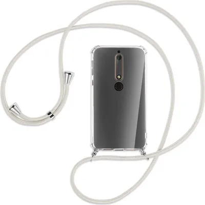 Produktbild von Handykette Backcover-Schutzhülle mit Band (Metall silberfarben) für Nokia 6.1 - broken white