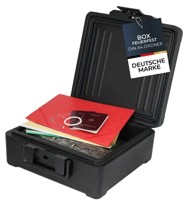 HMF Feuerfeste Wasserdichte Dokumentenbox für Ordner DIN A4/B4; 17 x39 x 36, 5 cm in Schwarz