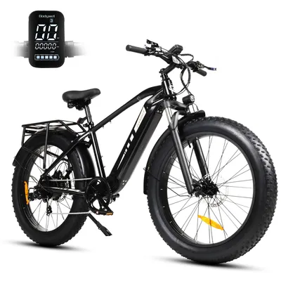 Zdjęcie produktu dla 26 * 4,0 cala Fatbike, miejski rower elektryczny 250 W 70 Nm, wymienny akumulator 48 V 13,5 Ah, podwójne hamulce olejowe, 7 biegów, 25 km/h, czarny