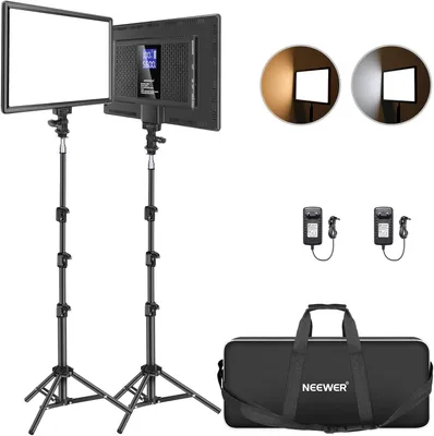 Zdjęcie produktu dla Zestaw dwóch paneli LED do oświetlenia wideo, każdy o wymiarach 13 cali, z statywami - lampa wideo, lampa studyjna, ciągłe oświetlenie