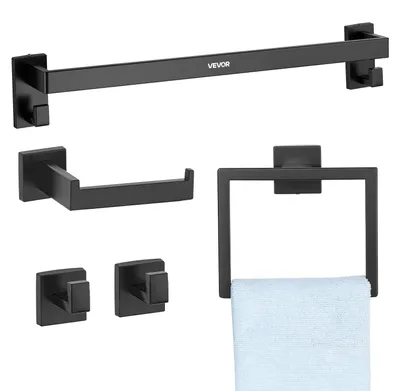 Imagen del producto de Juego de accesorios de baño de acero inoxidable VEVOR (5 piezas), que incluye un soporte para toallas, ideal para baños, de montaje en pared, color
