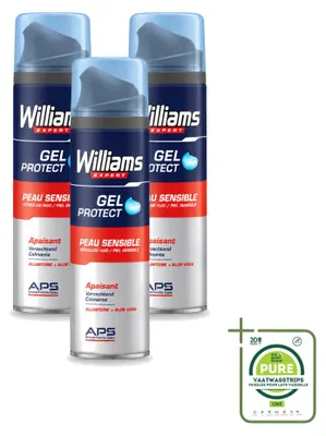 Immagine prodotto di 3 confezioni di gel da barba Williams Expert per pelli sensibili - 200 ml - confezione grande - 3 pezzi