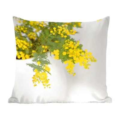 Produktbild von MuchoWow® Zierkissen Sofakissen Wohnzimmer Dekokissen 50x50 cm Gelbe Mimosenpflanzen mit grünen Blättern in einem großen Topf - Komfort - Sofakissen