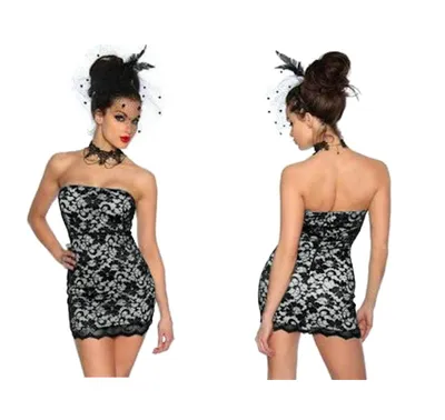 Produktbild von Bandeaukleid 12852 Minikleid Partykleid Clubkleid Etuikleid Spitzenkleid, Gr. XS/S