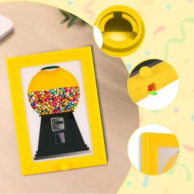Image de Cadre photo distributeur de bonbons - Distributeur automatique de bonbons monté au mur pour le bureau à domicile, distributeur de bonbons décoratifs avec distribution rapide Jaune