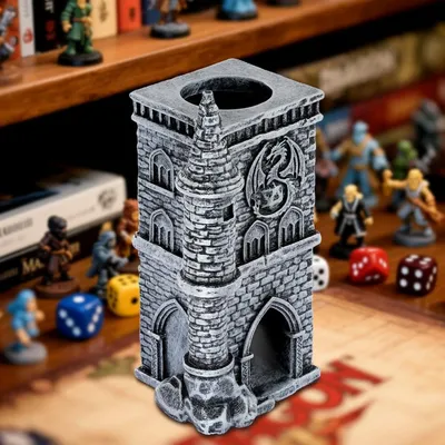 Produktbild von Würfelturm Drachenschloss 3D Harz für alle Würfelgrößen DND Brettspiel Zubehör Geschenk