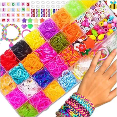 Produktbild von Gummiband-Set Fuer Armbänder Xl – 1500 Teile, 23 Farben, Organizerbox, Webrahmen & Zubehoer