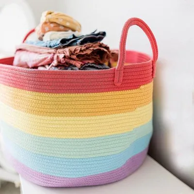 Produktbild von Kleiner Einhorn Aufbewahrungsbehälter aus Baumwolle mit Handgriffen 50x33cm Bunte Dekoration für Kinder Spielzeug Aufbewahrungsbehälter für Organisation