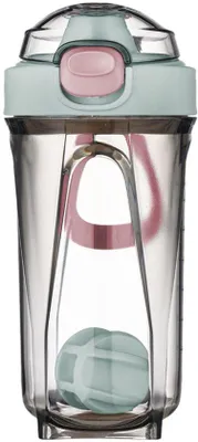 Image de Ibenzoa® Shaker protéiné 500 ml – Bouteille à boire étanche avec boule mélangeuse, en PP et silicone sans BPA, 19 × 8,5 cm, bouchon à ouverture facile, poignée en silicone, blanc/bleu