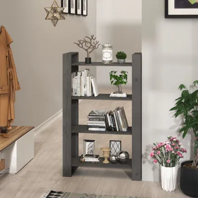 Productafbeelding van Maison Exclusive - Boekenkast/Ruimtescheider, grijs, 80x35x125 cm, massief grenenhout