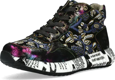 Produktbild von Laura Vita Damen Sneaker Leder High Top Blumen Schrift auf dem Plateau Burton 15, Größe:38 EU, Farbe:Blau