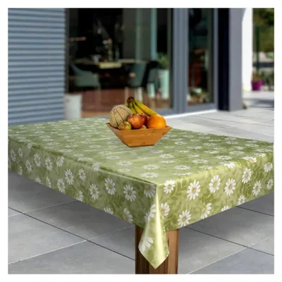 Produktbild von Wachstuch-Tischdecke Abwaschbar PVC Tischdecken Eckig Meterware, Muster: Margeriten Grün Weiß Blumen, Größe: 140x200