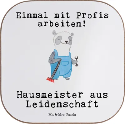 Produktbild von Mr. & Mrs. Panda Untersetzer Tasse Hausmeister Leidenschaft - Weiß - Geschenk, Facility Manager, Holzuntersetzer, für Gläser, Hausverwalter, Tassen, Spruch, Coaster, Glas