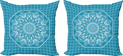 Immagine prodotto di ABAKUHAUS Set di copricuscini Mandala blu (2 pezzi), motivi geometrici di ispirazione floreale, illustrazione mistica e dettagliata, 40 x 40 cm, blu mare, grigio, bianco