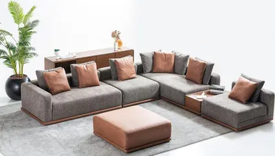 Image de Designer Gray L-forme canapé salon coin salon pouf 2pcs