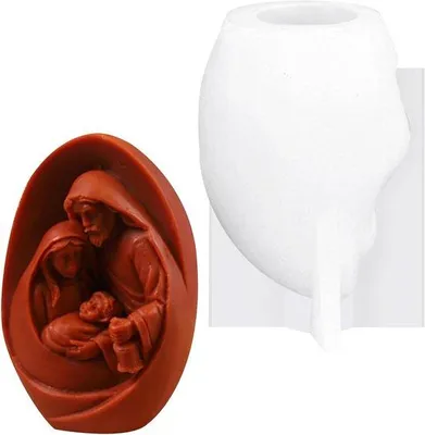 Image de Moule à bougie en silicone 3D « Crèche de Noël : la famille de Jésus », peint à la main