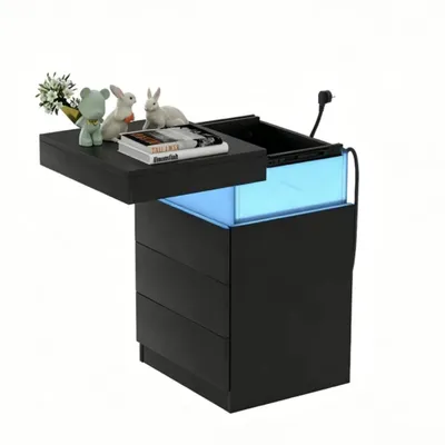 Produktbild von Nachttisch mit LED-Beleuchtung 67cm hoch mit 3 Schubladen 1 Kasten schwarz