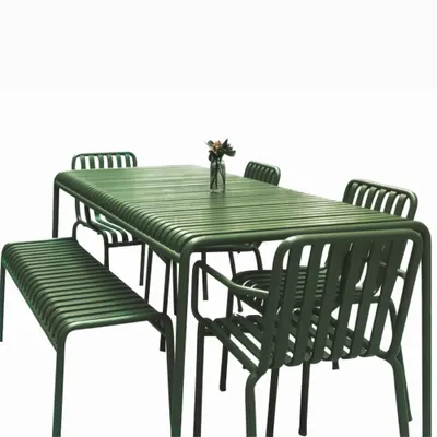 Produktbild von Gartenmöbel Tisch- und Stuhlset – Outdoor Eisenmöbel, geeignet für Gartenrestaurants, Cafés und andere Außenbereiche, grün 120CM 【HYZL1233】