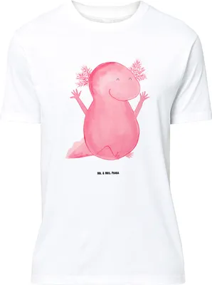 Produktbild von Mr. & Mrs. Panda Größe L T-Shirt Axolotl Hurra - Weiß - Geschenk, Tshirt, Freude, Fröhlich, mit Spruch, Lurch, Shirt