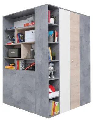 Produktbild von Jugendzimmer - Drehtürenschrank / Eckkleiderschrank Lede 01, Farbe: Grau / Eiche / Weiß - Abmessungen: 190 x 135 x 135 cm (H x B x T)