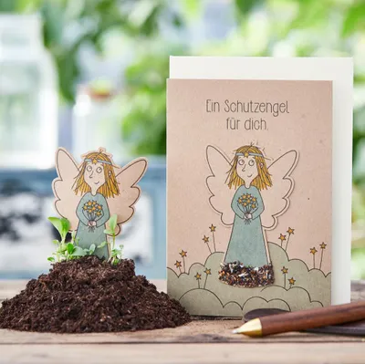 Obrázok produktu pre Pozdravná karticka „Anjel strážny“ - karticka na zasadenie so semenami kvetov