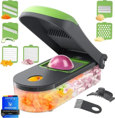 Zdjęcie produktu dla Siekacz do warzyw - Robot kuchenny - Przygotowywanie posiłków - Wielofunkcyjny, 6 w 1 - Pojemnik 1200 ml - Biały