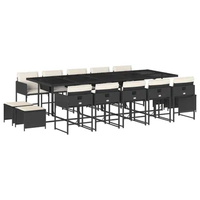 Produktbild von vidaXL 15-tlg. Garten-Essgruppe mit Kissen Schwarz Poly Rattan