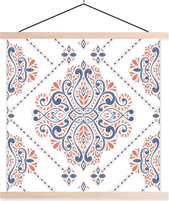 Produktbild von MuchoWow® Textilposter Muster - Blumen - Mandala 40x40 cm mit holzfarbenen Rahmen - Posterleiste