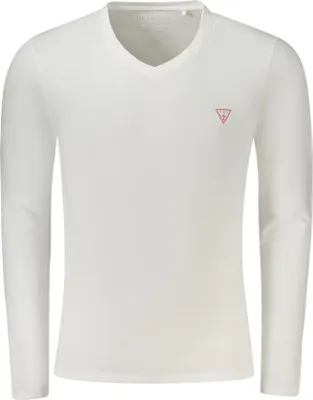 Produktbild von Weißes Herren Langarm-T-Shirt aus Baumwolle mit V-Ausschnitt