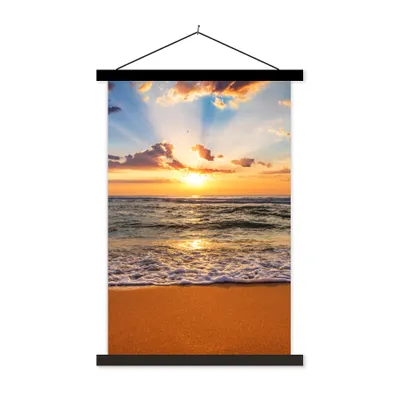 Produktbild von MuchoWow® Textilposter Strand - Sonnenuntergang - Meer - Wolken - Horizont 40x60 cm mit schwarzem Rahmen - Wanddekorationen