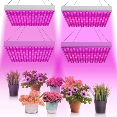 Image de Lot de 4 lampes LED de 45 W pour plantes, lampe de culture à 144 LED rouges et bleues, lumière à spectre complet pour la culture hydroponique, le semis en intérieur, la phase végétative et la floraison, les tentes de culture et les serres