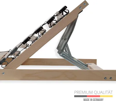 Zdjęcie produktu dla Stelaż listwowy Premium 120x200, punktowo elastyczny 7-strefowy stelaż listwowy bukowy, 28 listew, stelaż z drewna sprężynowego GERMANY, regulowana część czołowa stelaża listwowego, do 150 kg
