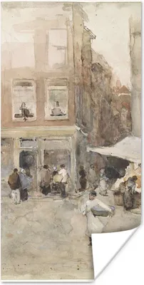 Produktbild von MuchoWow® Poster Markt mit Blumenständen - Gemälde von George Hendrik Breitner 60x120 cm - Wandschmuck