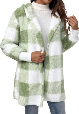 Produktbild von ASKSA Damen Teddyjacke Color Blocked Teddyfleece Jacke Fashion Casual Wintermantel Jacken,Hellgruen,3XL