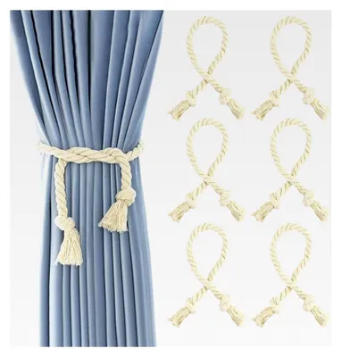 Produktbild von 6 Stück Vorhangseil Raffhalter aus Baumwolle, handgefertigte Vorhangbänder in Beige