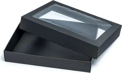 Produktbild von Schwarze Wellpappschachtel 450 x 350 x 70 mm mit Fenster