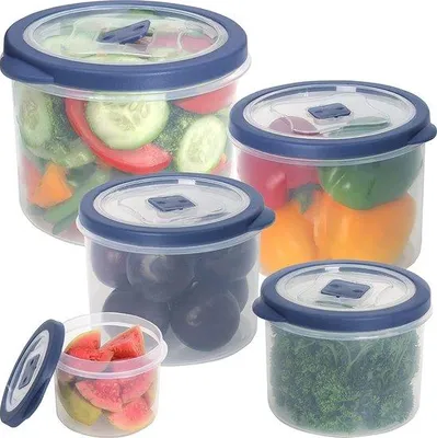 Produktbild von Unyqoos® Frischhaltedosen 5‑tlg. – runde transparente Kunststoff‑Behälter mit Deckeln (400/740 ml, 1,24/1,88/2,7 l), luftdicht, Dampfventil, mikrowellen-/gefrier-/spülmaschinengeeignet, BPA‑frei