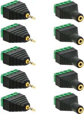 Produktbild von 5X Klinken Stecker + 5X Buchsen 2,5mm Adapter > Terminalblock 4 Pin Schraub Klemme Set